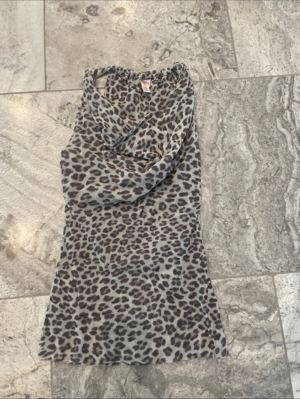 Sweet Pea Gray and Brown Leopard Print Cowl Neck Tank
